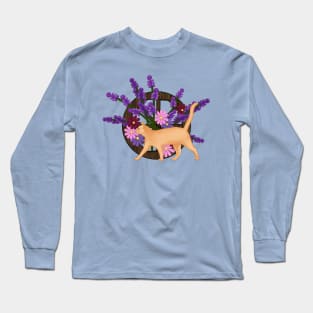 Ginger cat with flowers Long Sleeve T-Shirt